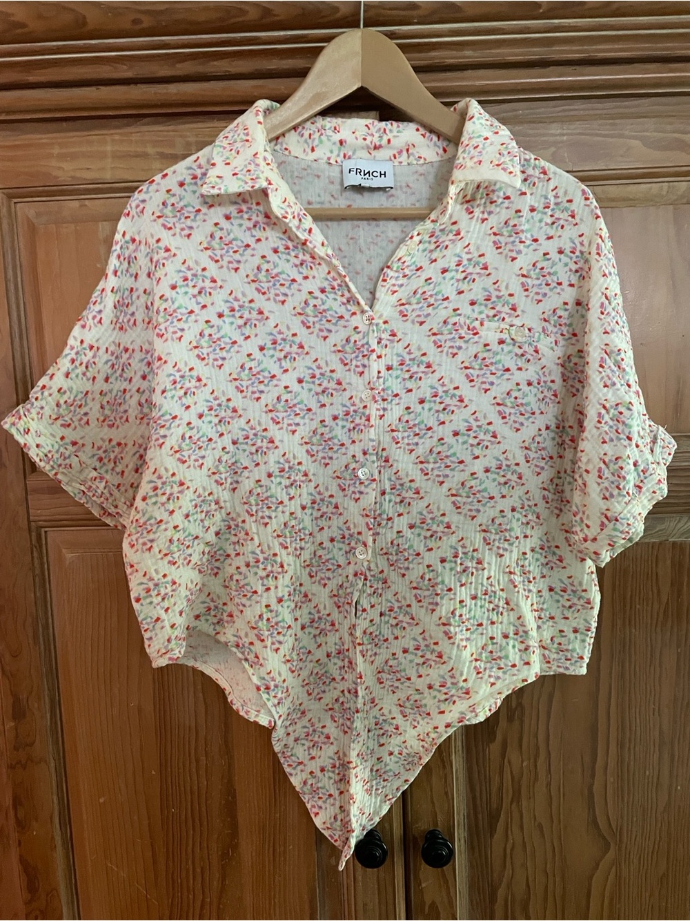 Cream colourful patterned crop top